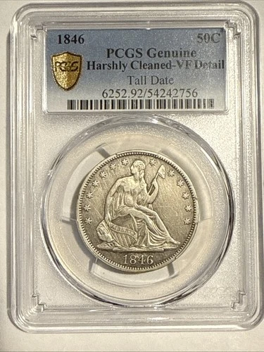 1846 US Seated Liberty Half Dollar Tall Date In VF Condition (cleaned)
