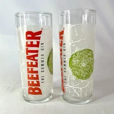 Vintage Beefeater  The Summer Gin Frosted Ice Cubes Lime 6” Tall Pair Of Glasses