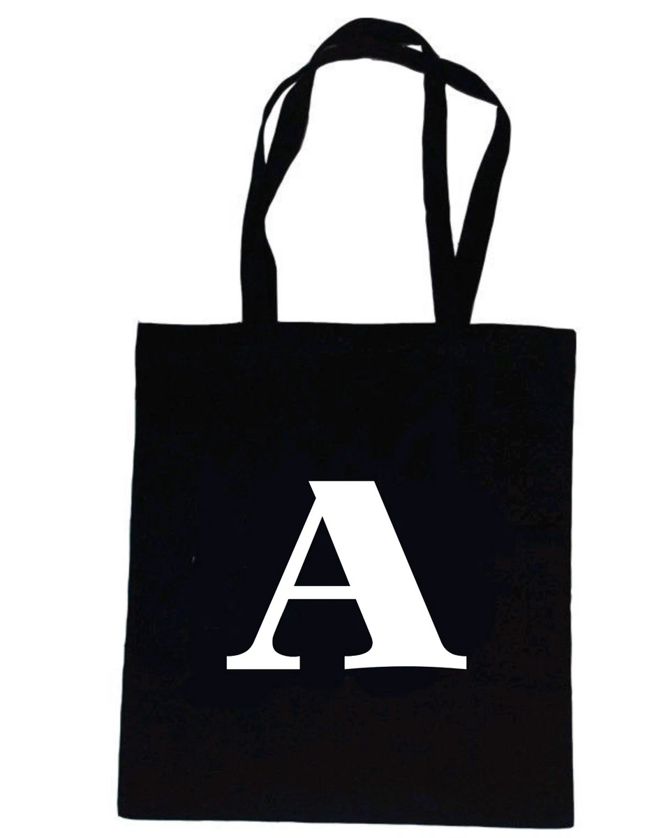 Alphabet Initial Letter A Z Personalised Natural Cotton Black Tote Shopping Bag