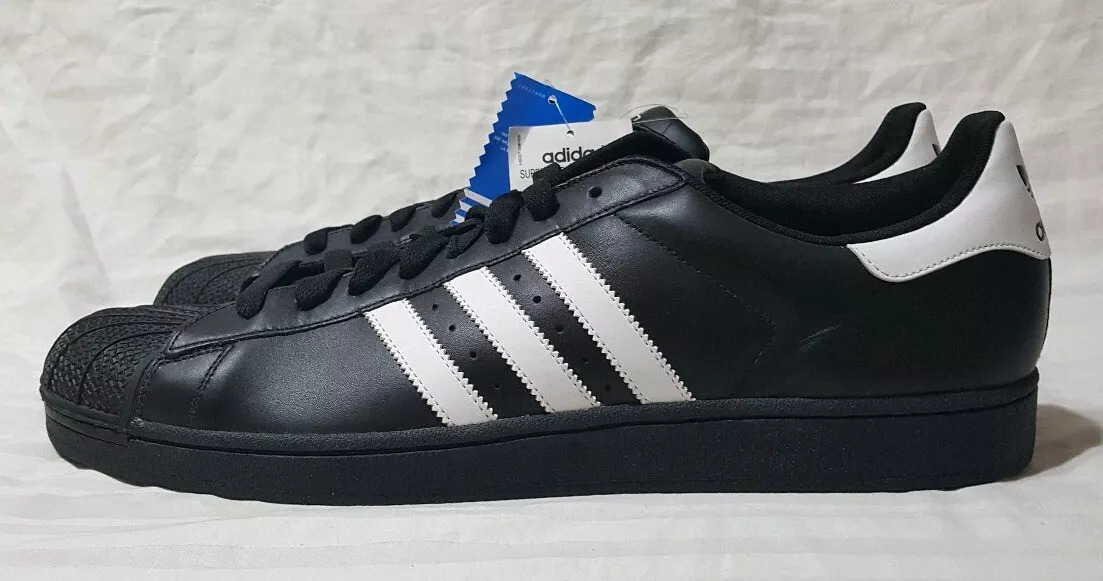 Men's Adidas Superstar II Classic Sneakers New Black White Shoes Sz 18  Shell Toe