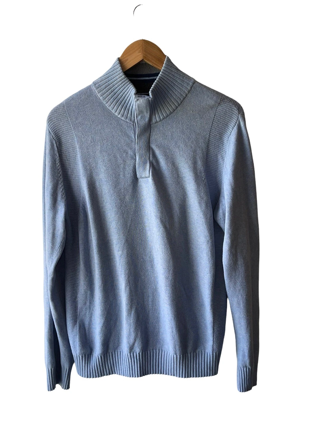 Banana Republic Size M Blue 5% Silk Quarter Snap Mock Neck Pullover Sweater