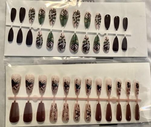 Lot Of 10 False Fake Nails Assorted Bling Floral Long Medium NO GLUE ALL NEW - Picture 7 of 14