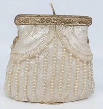 Purse Shaped Candle Beaded White Twos Company Vintage Unique Estate Find
