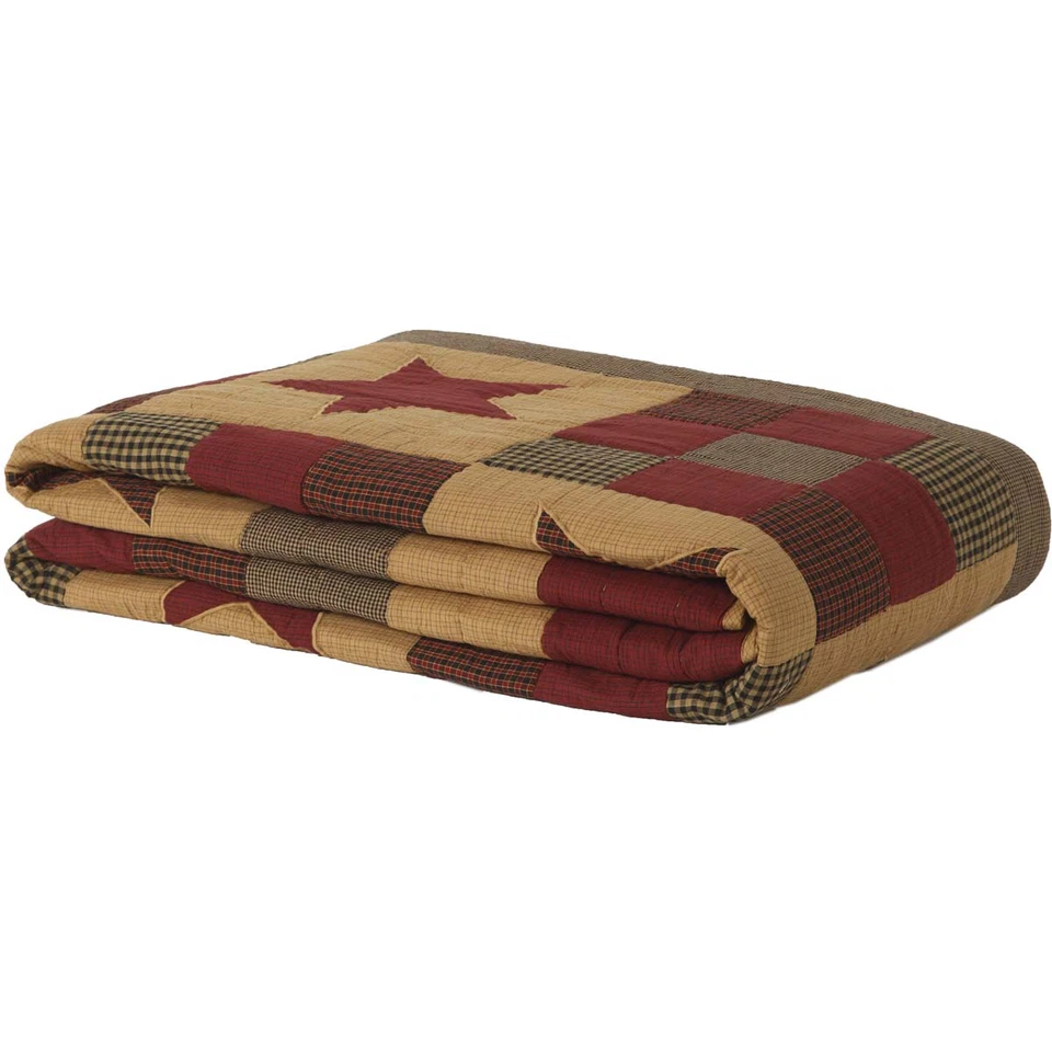 NINEPATCH STAR Queen QUILT Patchwork Star Country Primitive Hand Quilting - Image 3 of 3