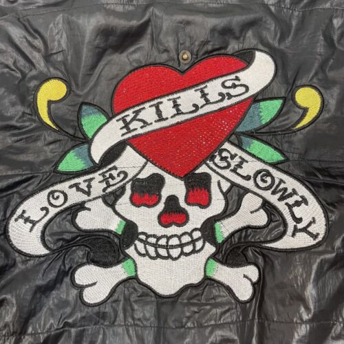 Y2K Ed Hardy Jacket Love Kills Slowly Embroidered Jeweled Women’s Size Small - Picture 6 of 16