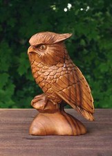 Estatua de búho hecha a mano de madera de 8" estatuilla arte decoración del hogar escultura madera tallada a mano