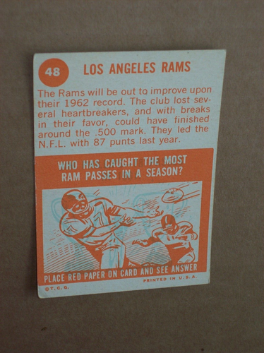1963 Topps football Los Angeles Rams team card #48 VG-EX - Picture 2 of 2