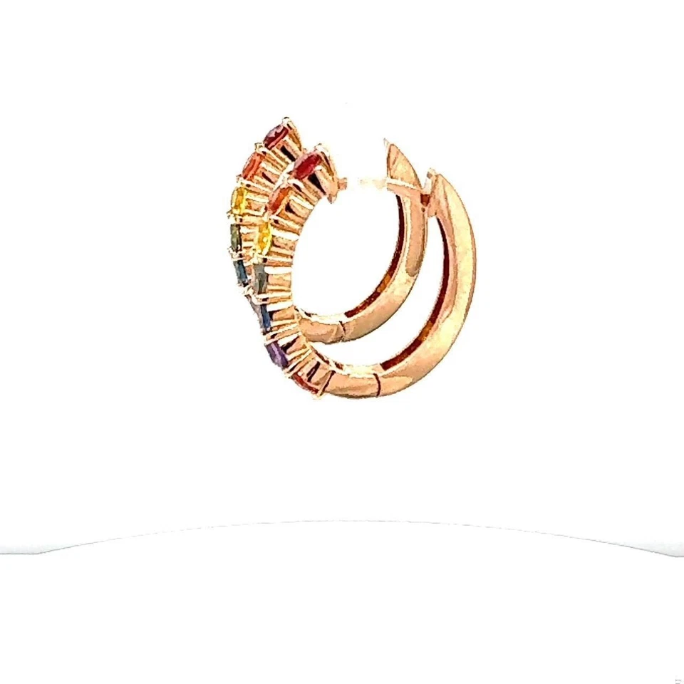 1.99 Carat Rainbow Sapphire Rose Gold Hoop Earrings - Image 4 of 4
