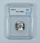1953-D 25C Wahington Quarter Mint State MS66 ICG