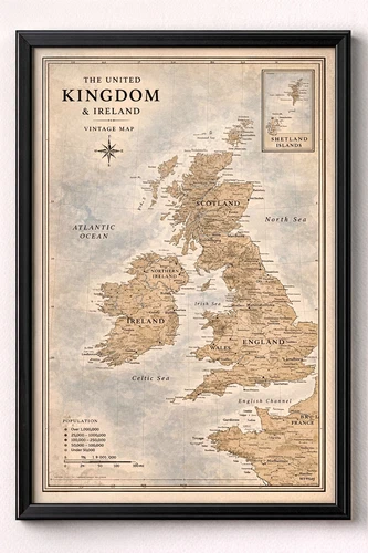 United Kingdom UK Ireland Vintage Map Wall Art Print Poster Picture A4 A3 A5