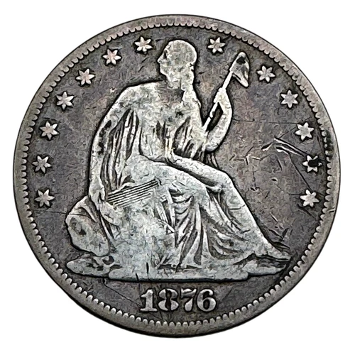 US 1876 CC Seated Liberty Half Dollar Silver 50 Cents VG - F Carson City