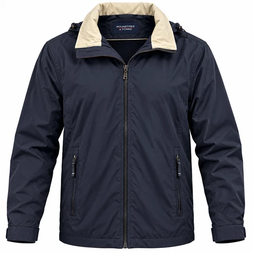 Roundtree & Yorke Mens Size L Navy Blue Hooded Full Zip Jacket - product listing photo