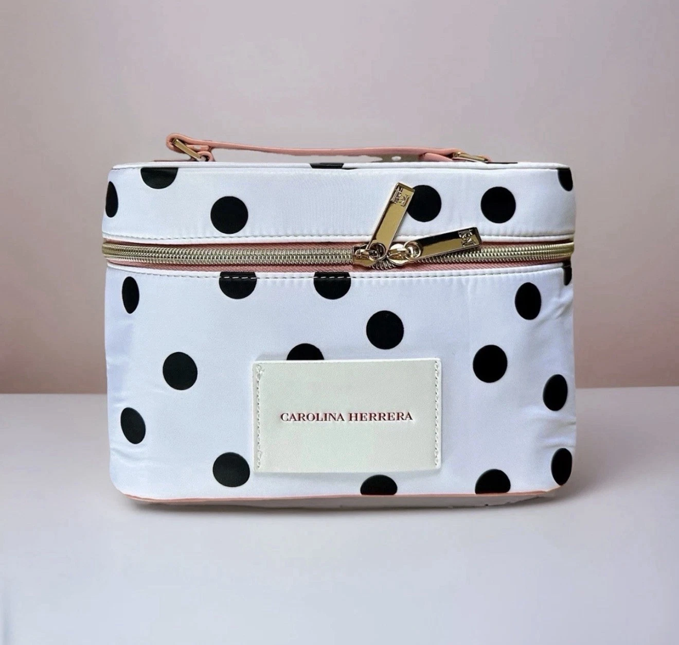 CAROLINA HERRERA Makeup Vanity Case Floral Toiletry Pouch Cosmetic Bag w/ Handle