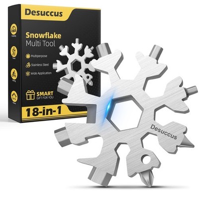 Desuccus 18-in-1 Snowflake Multi Tool, Stainless Steel Pocket Size, Silver 
