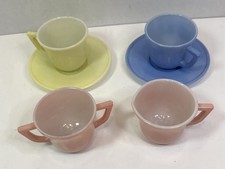 Vintage Hazel Atlas Little Hostess Child Tea Set Pastel Moderntone Pattern 6 Pcs