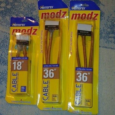 Memorex modz Ultra-ATA/133 IDE Round Cable 2@ 36'' 1@ 18'' Lot of 3 Total