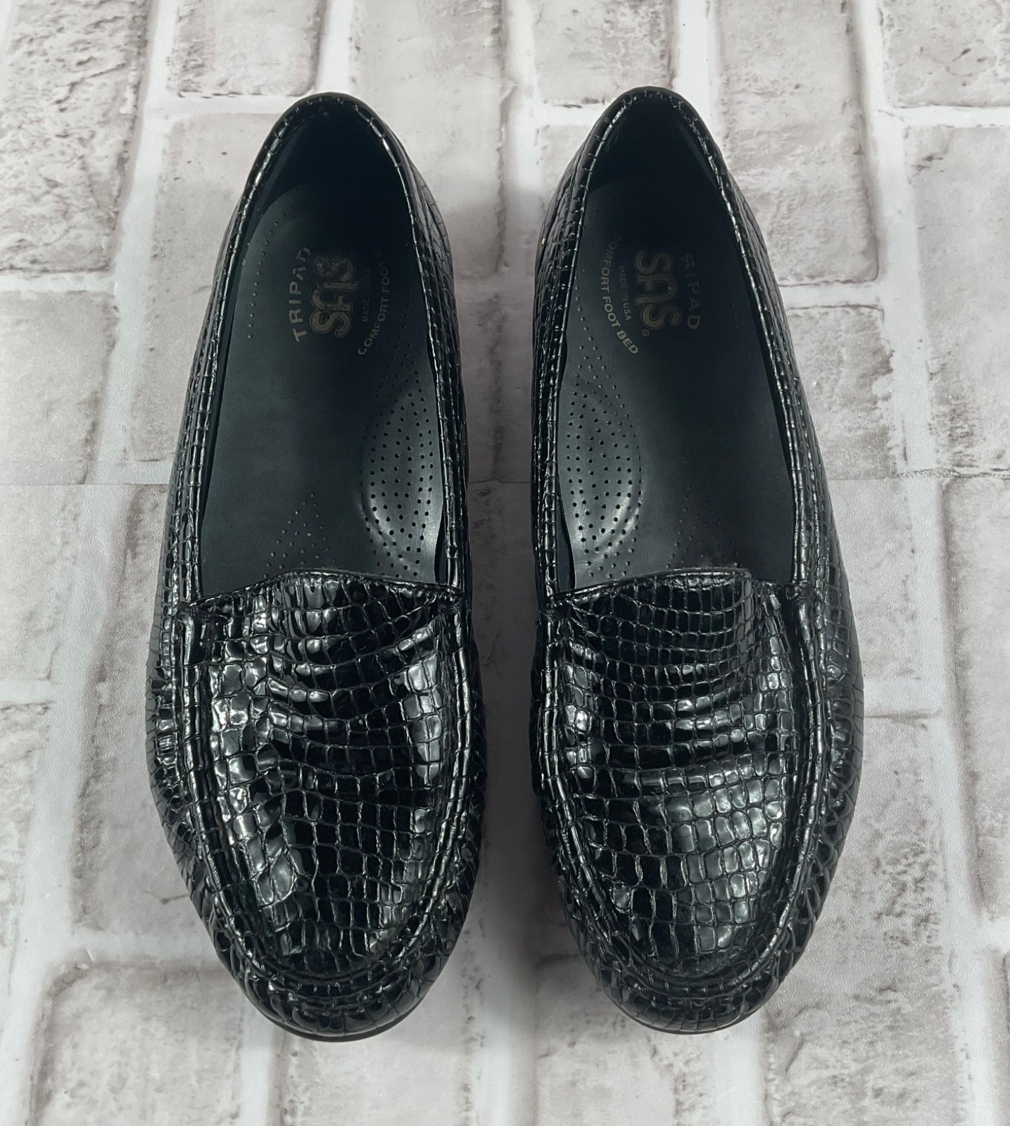 SAS Loafers Womens Sz 8 Black Patent Leather Crocodile Simplify Tripad Comfort