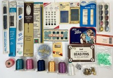 Lot of Vintage Sewing Supplies- Assortment Zippers, Needles, Thread, Etc.
