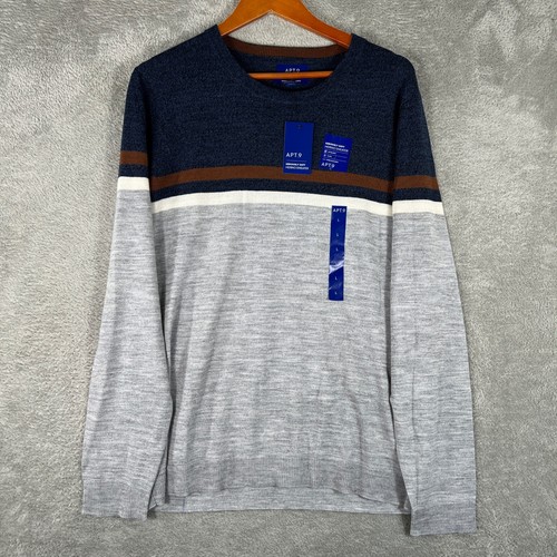 APT. 9 Seriously Soft Merino Wool Blend Sweater Mens Large Striped Knit - Picture 2 of 10