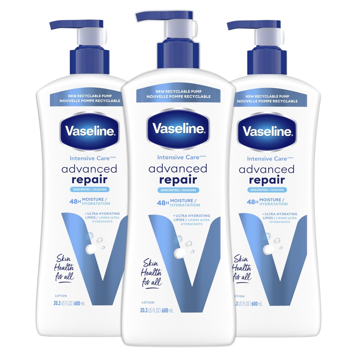 Vaseline Intensive Care Unscented 20.3 Fl Oz (Pack of 3), WHITE