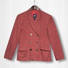 Vintage Gap Cotton Plaid Double Breasted Blazer Jacket Women 8 Pink