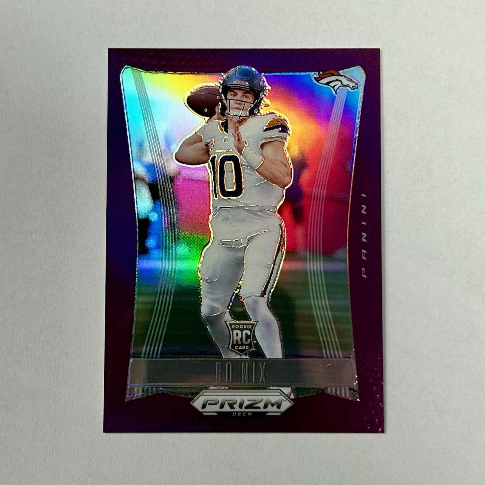 2024 Panini Prizm Deca Bo Nix RC Rookie #92 Purple Parallel 40/99 SSP