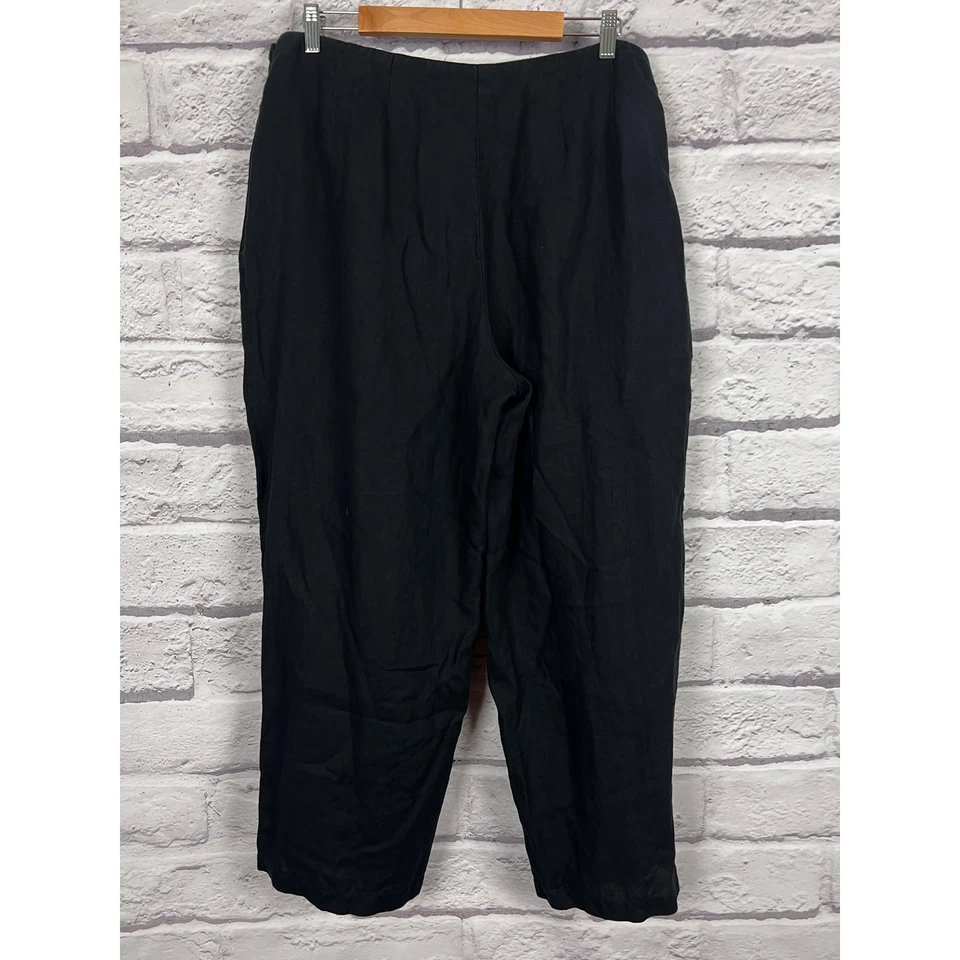 Eileen Fisher Womens 1X Black Irish Linen Minimalist Coastal Grandma Ankle Pants - Image 4 of 4