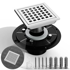 4 Inch Square Shower Drain with Flanged Base,Brushed Nickel SUS 304 Stainless...