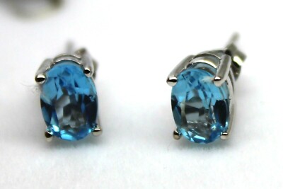Genuine 9ct 9K 375 White Gold Topaz Oval Stud Earrings *Free Express Post