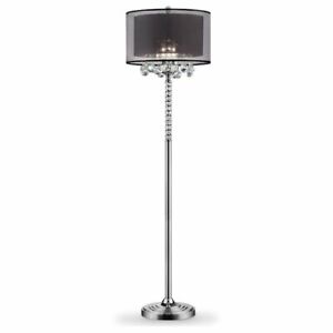 62.5"H Black/Chrome Crystal Inspired 3-Bulb Floor Lamp