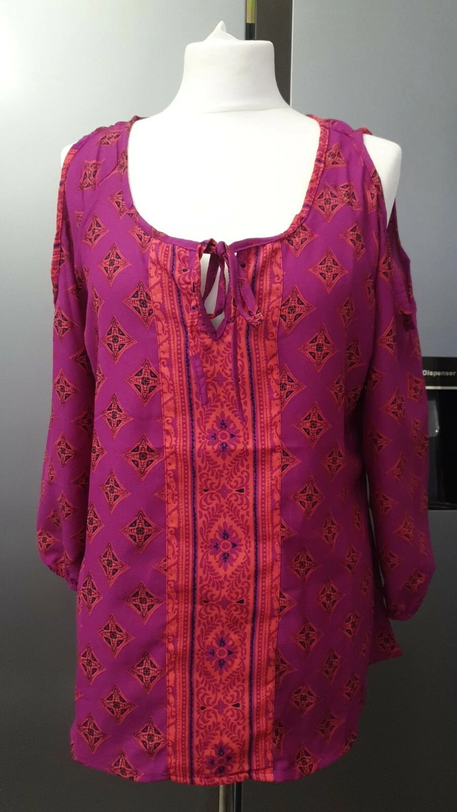 Zuleyka Rivera Boho Top Tunic S Miss Universe 2006 Floral Blouse Purple Pink