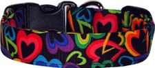 Rainbow Hearts on Black Valentines Day Handmade Dog Collar