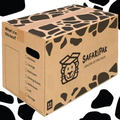 SAFARIPAK Moving House Boxes 52x30x30cm Strong Large Cardboard Packing Boxes with Handles