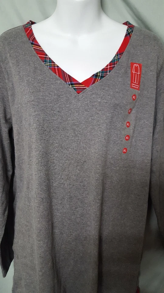 Conjunto de pijama Charter Club gris rojo manga larga pantalones largos X-grande 54" BUSTO Foto 3 de 4