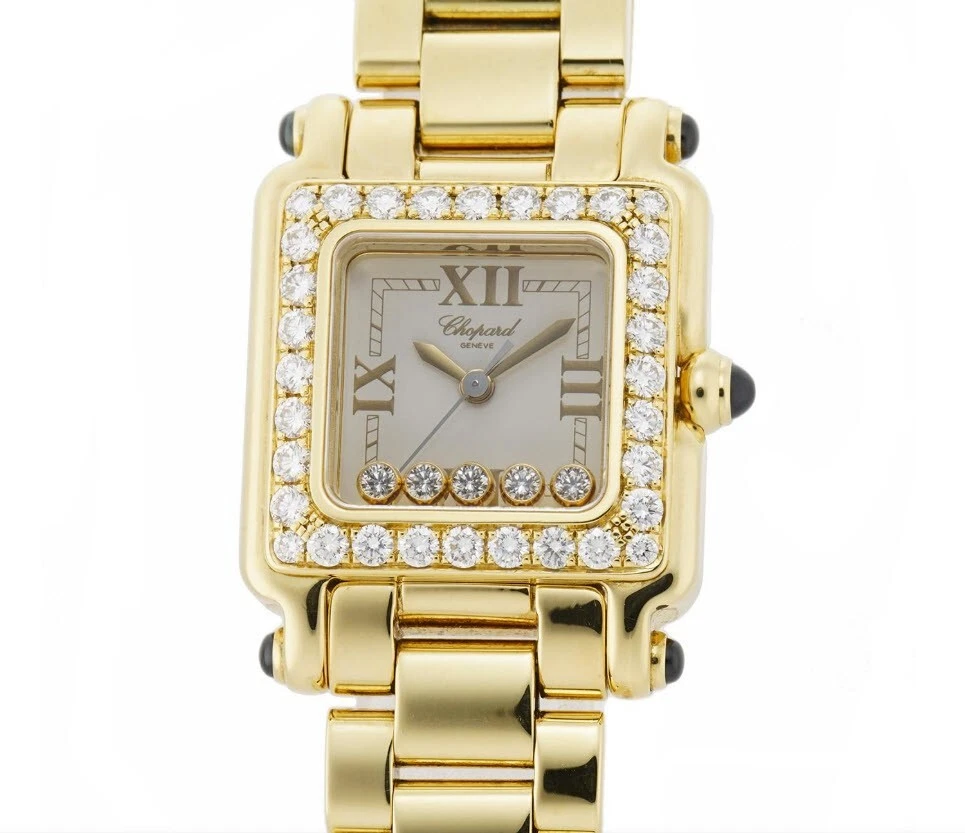 Chopard — Chopard Happy Sport 23mm Square Watch 18k Rose Gold Diamonds