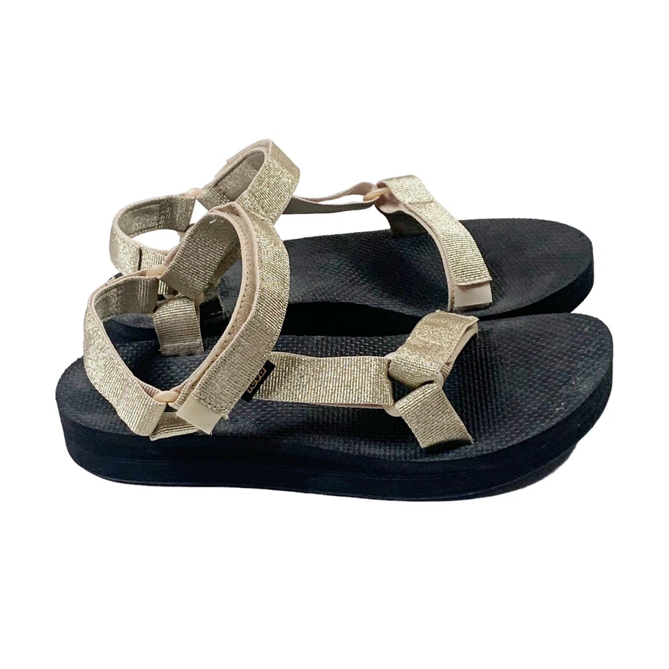 Teva Sandals Flatform Platform Ankle Strap Thong Flip Flop Metallic Gold 10 - Image 2 of 4