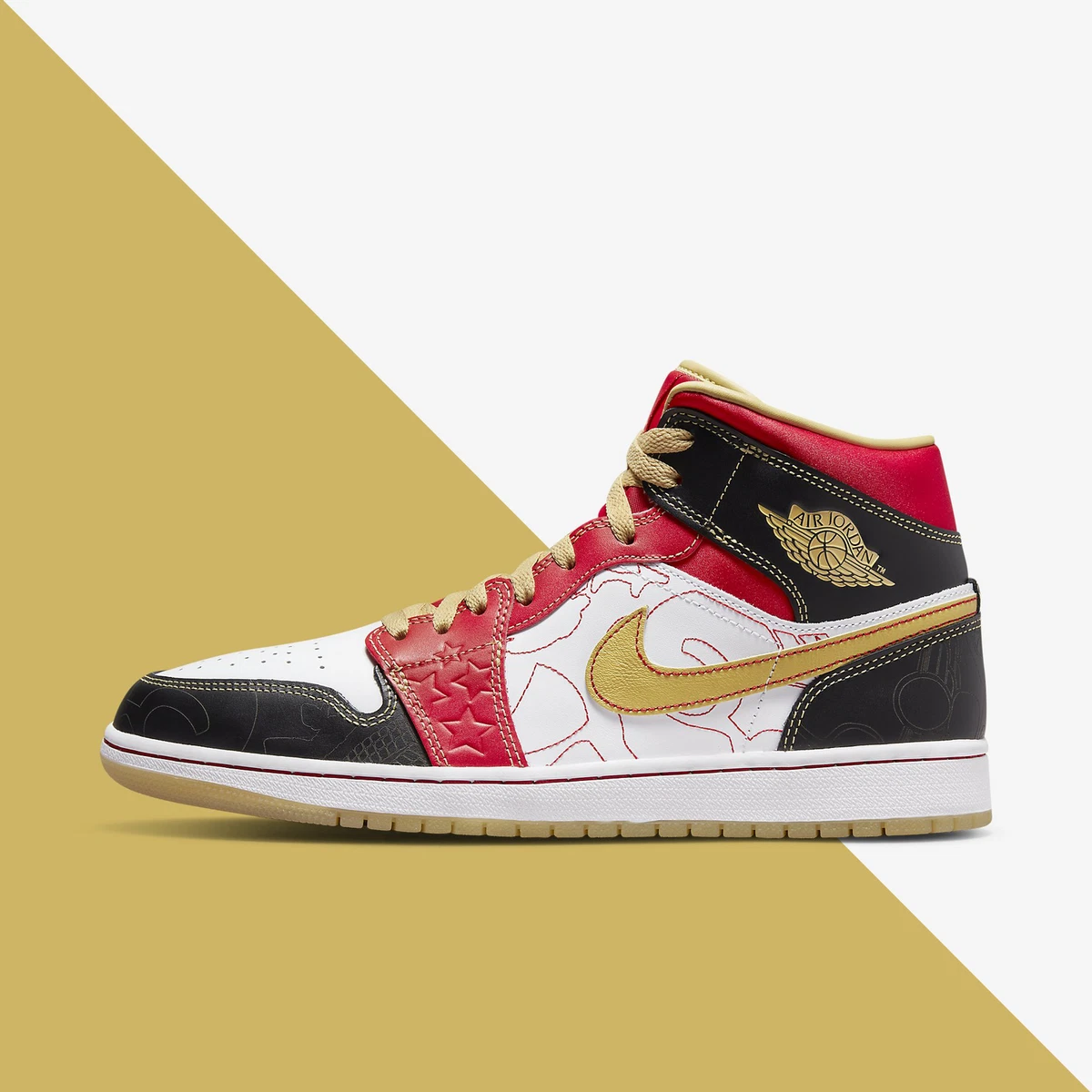 Air Jordan 1 Mid XQ 2022 GC White Gold Red Black Xi Qing Retro