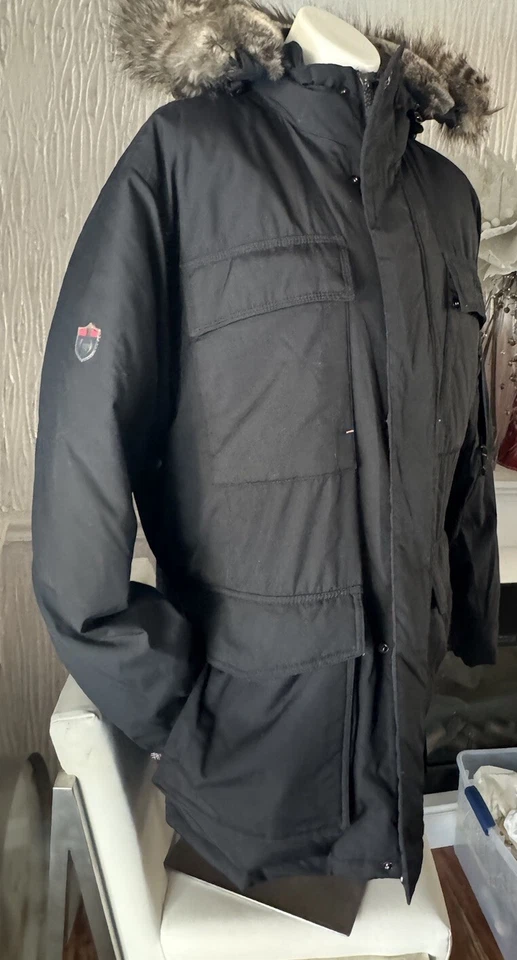 Auténtica Parka Larga Phat Farm Clymatec Piel Sintética Capucha Rellena Talla L Foto 2 de 4