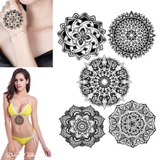 Temporary Tattoo Set - Mandala Lotus Flower Henna Kit Tribal Womens Ladies x5