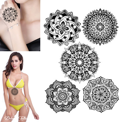 Temporäres Tattoo Set - Mandala Lotusblume Henna Kit Tribal Damen Frauen x5