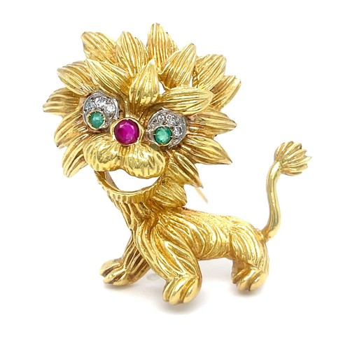 Cartier 18k Gold Emerald, Ruby and Diamond Lion Dragon Brooch Vintage - Picture 2 of 6