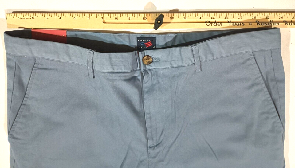 Perry Ellis America Pants Mens 38x32 Blue Slim Tapered Fit Chino Slash