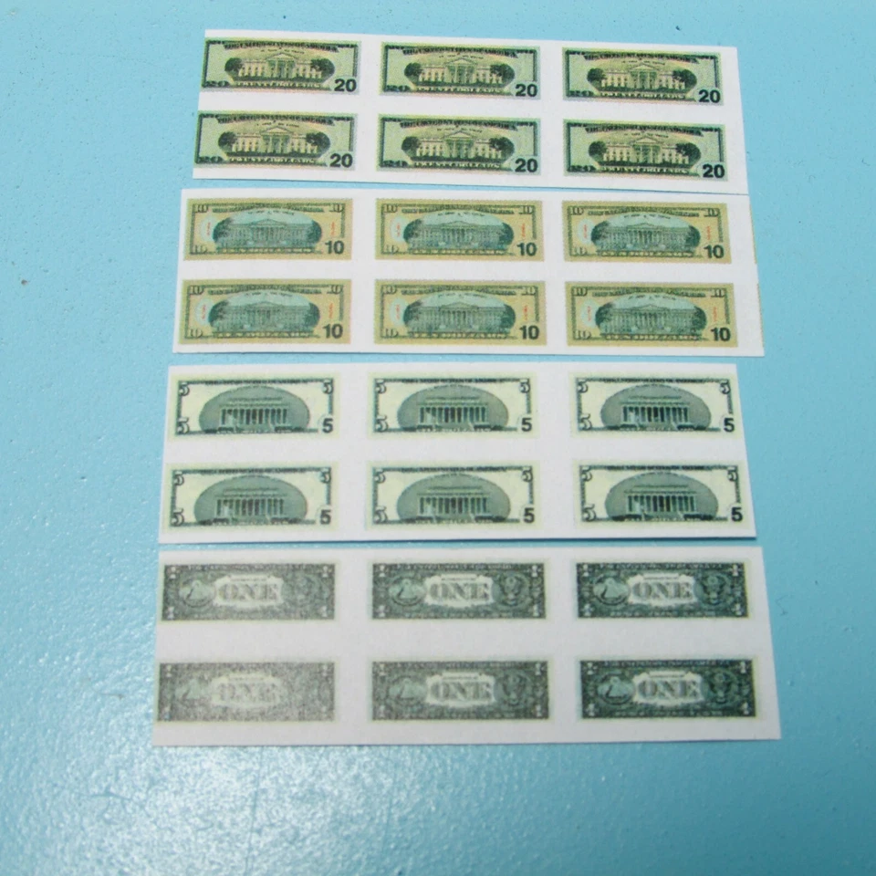 Réplica de papel moneda miniatura para casa de muñecas $1 $5 $10 y $20 30 billetes en total HR56016 Foto 3 de 3