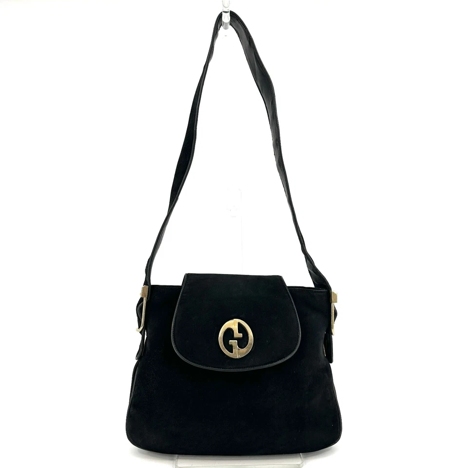Auténtico bolso de hombro Gucci vintage de gamuza entrelazada negro Foto 2 de 4