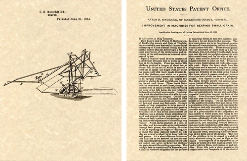 Cyrus McCormick REAPER PATENT Art Print READY TO FRAME!!!! 1835 US grain reap