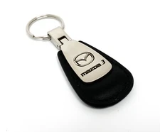 Black Teardrop Leather Key Chain For Mazda 3 - Licensed