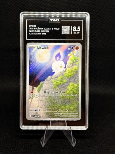 Pokémon TCG Litwick Illustration Rare 101/086 White Flare TAG 8.5 MT+