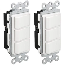 Baomain 2-Pack Triple Rocker Light Switch, 15A 120V Single Pole, 3... 