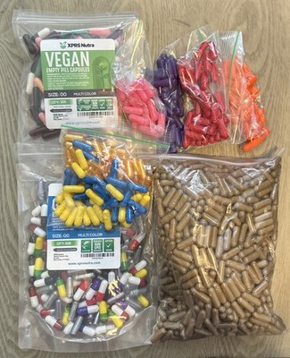 Empty Gelatin Capsules Vegan Kosher Pill DIY Gel Caps Fillable All Colors Lot