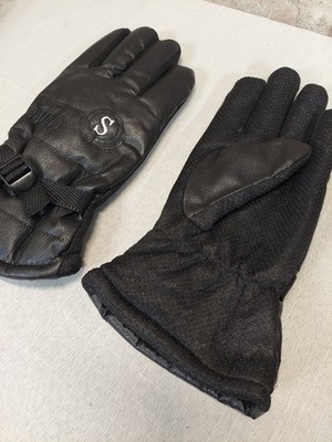 Unisex Winter Gloves Small Black Fleece Lined Faux Leather Warm Adjustable Strap